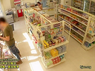 Nippon babe Aimi's big tits cost her a bet, now she fucks customers at the store for XXX pleasure!
